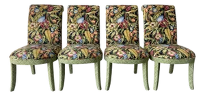 Vintage Palm Beach Parsons Dining Chairs in Tropical Botanical Upholstery - Set of 4