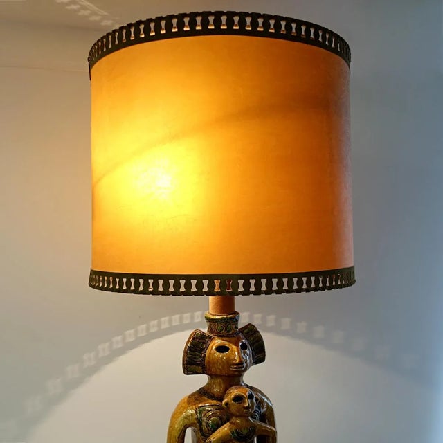 Mid-Century Ceramic Floor or Table Lamp in Mystic and Majestic Mayan Style For Sale - Image 13 of 14
