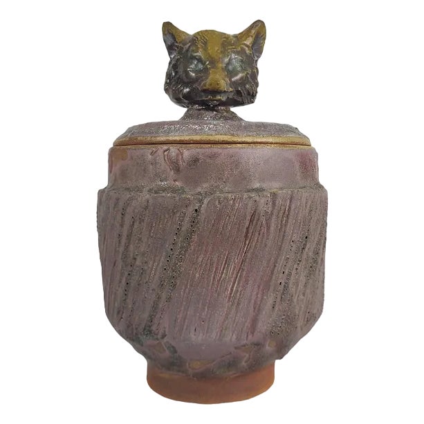 Covered Stoneware Pot, 1990s For Sale