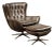 MCM Tufted Leather Wingback Swivel Chair With Ottoman in Grey For Sale