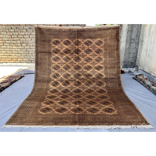 Terracotta Design Camel Turkmen Bokhara Hand-Knotted Wool Rug - 6'9" X 8'5" For Sale - Image 4 of 9