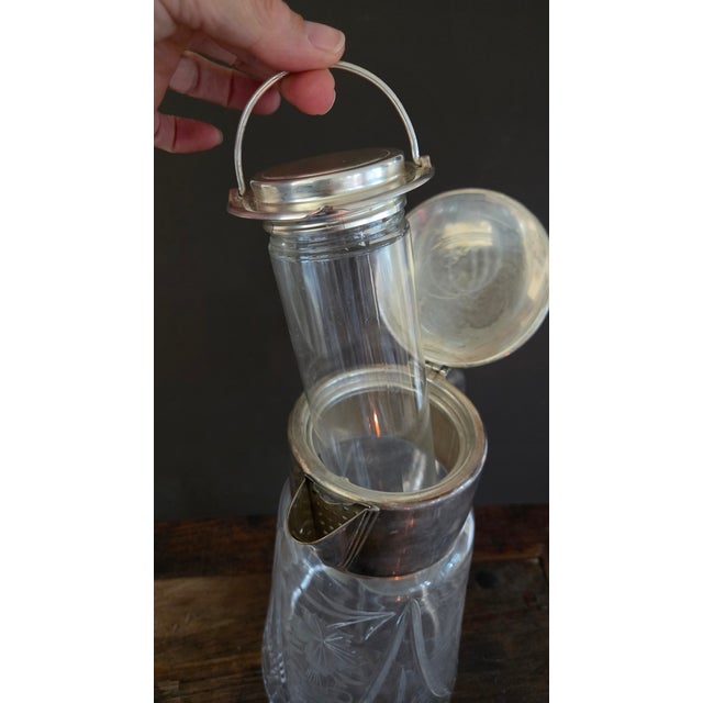 1930s German Cut Crystal and Silverplate Cooling-Tube Lemonade Pitcher For Sale - Image 10 of 18