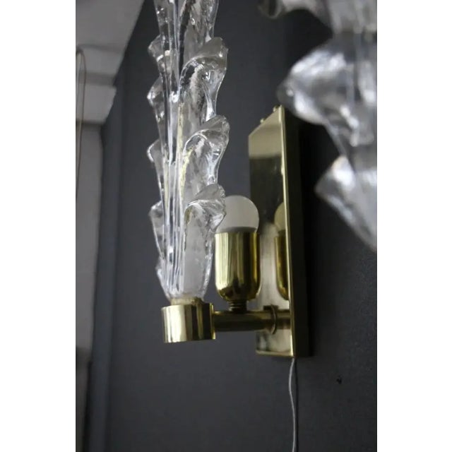 Tall Clear Murano Glass Palm Tree Leaf Sconces, 2000, Set of 2 For Sale - Image 12 of 13