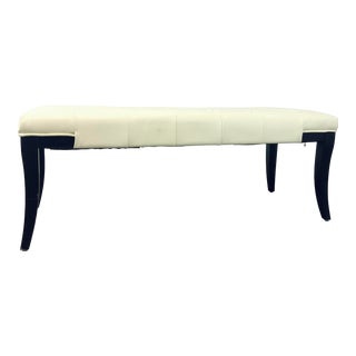 Transitional Tufted Cream Leather Bench For Sale