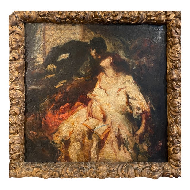 Paolo Malatesta and Francesca Da Rimini, M. Pobbiati, 19th Century, Oil on Panel For Sale