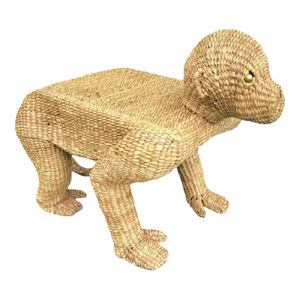 1974 Vintage Mario Lopez Torres Palm Beach Regency Monkey Wicker Side Table Stool Bench