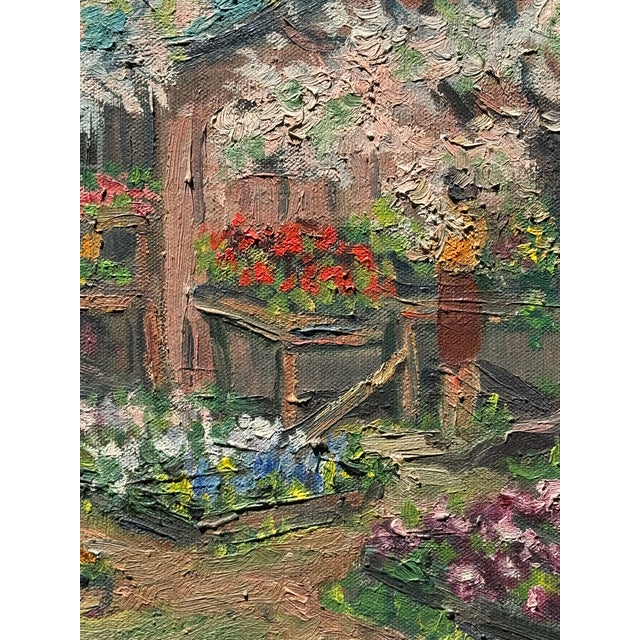 1961 Line Bloom Draper Impressionist Garden Oil Painting in Original Frame For Sale - Image 4 of 12