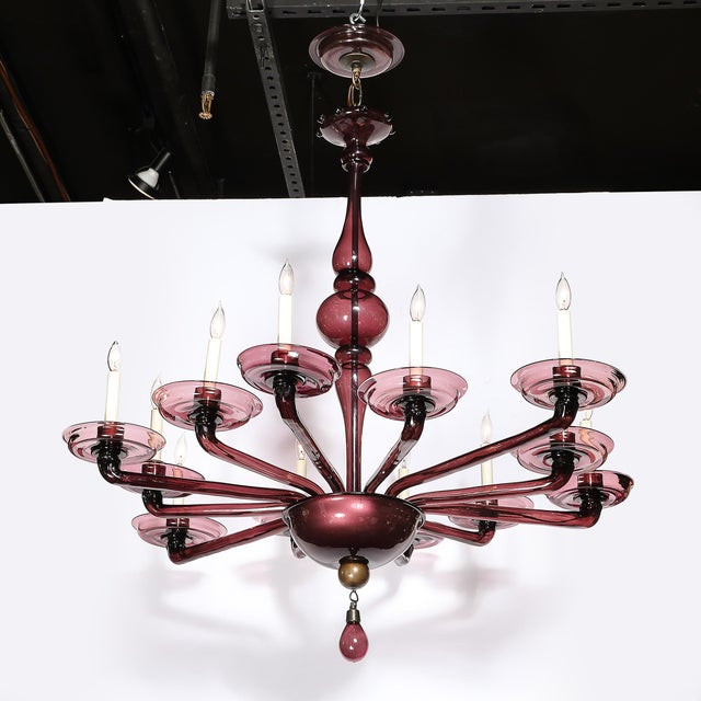 Amethyst Modernist Hand-Blown Classical Amethyst Murano Glass Chandelier by Lorin Marsh For Sale - Image 8 of 18
