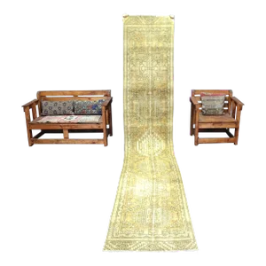 1960s Oushak Anatolia Tribal Faded Runner