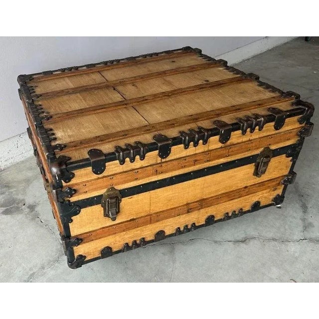 Rustic 19thc Steamer Trunk / Coffee Table Trunk For Sale - Image 3 of 8