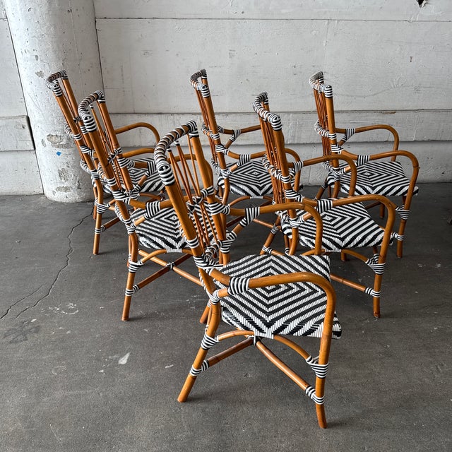 CB2 Cb2 Woven Rattan Bistro Dining Armchairs, Set of Six For Sale - Image 4 of 12