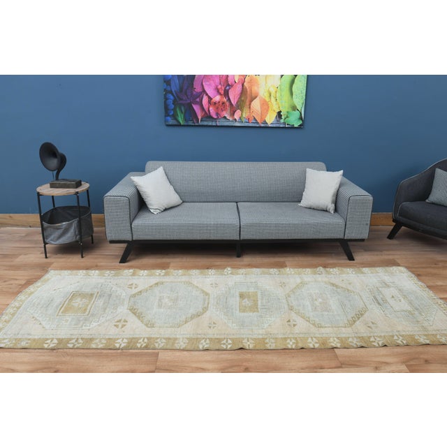 1970s Vintage Handmade Wool Cotton Turkish Beige Runner Rug For Sale - Image 9 of 11
