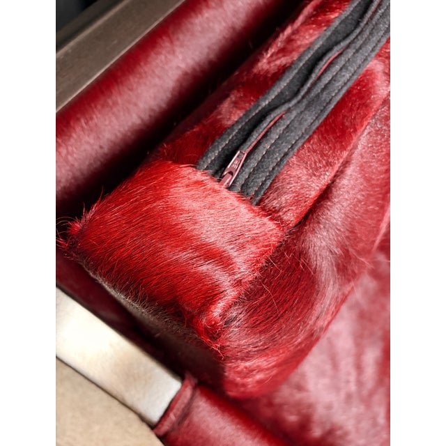 Authentic Holly Hunt Vienna Secession Lounge Chair, Custom Upholstered in Rich Burgundy/Cabernet Mohair and American Black Walnut Exposed Frame For Sale - Image 16 of 17