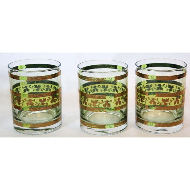 Vintage Culver Barware Cocktail Set Green and Gold Rock Glasses and Ice Bucket For Sale - Image 15 of 17