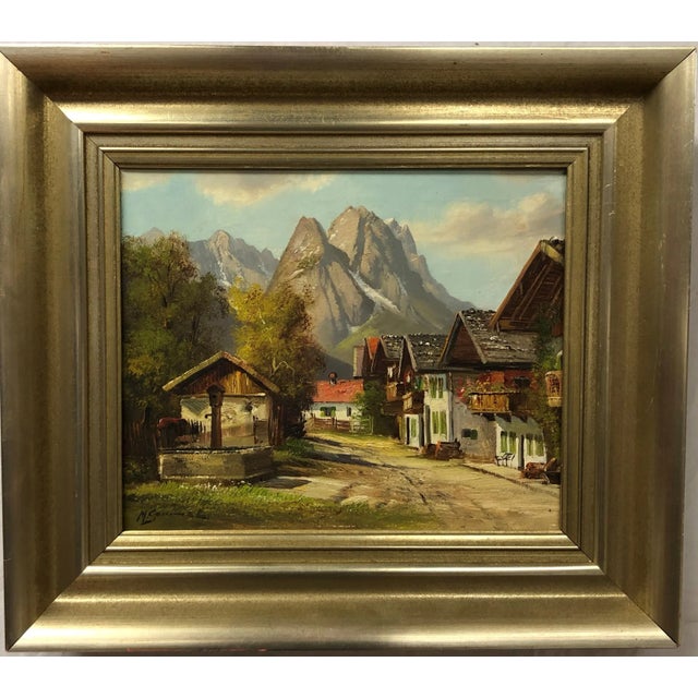 Impressionist Late 19th Century The Little Town Oil on Canvas Signed on the Bottom, Framed For Sale - Image 3 of 3