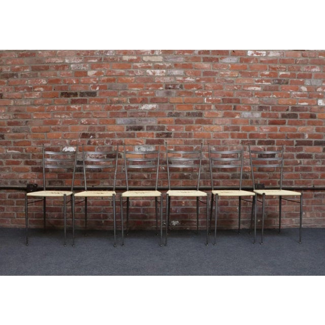 Mid-Century Modern Set of Six Italian Modernist Steel and Brass Dining Chairs After Gio Ponti For Sale - Image 3 of 18