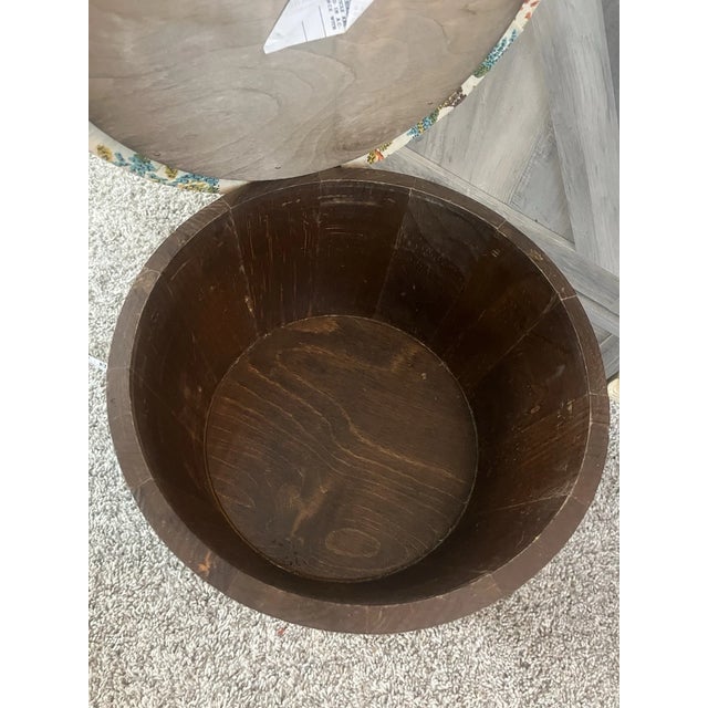 Vintage 3 Legged Banded Mini Half Barrel Keg Style Sewing Stool With Storage For Sale - Image 4 of 7