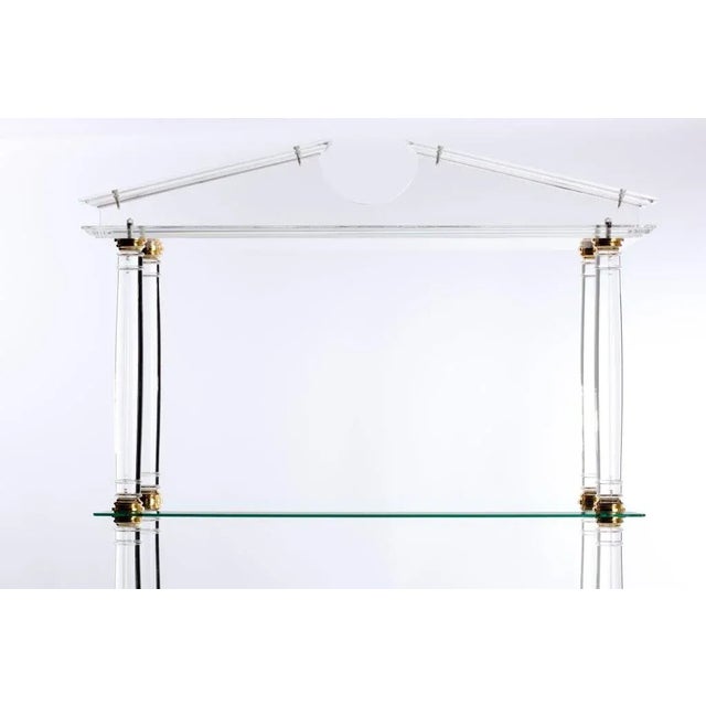 Metal Neoclassic Modern Lucite and Brass Etagere For Sale - Image 7 of 8