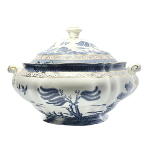 1990s Royal Doulton “Real Old Willow” Majestic Collection Porcelain Soup Tureen & Lid