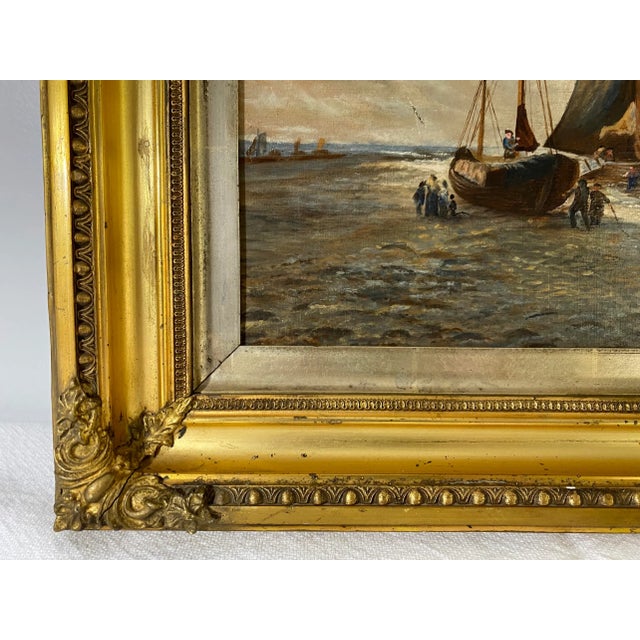 Antique Seascape Oil Painting With Lemon Gold Frame For Sale In Atlanta - Image 6 of 13