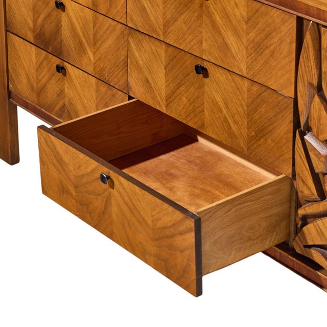 United Tiki Brutalist Mid Century Walnut Lowboy Dresser For Sale In Chicago - Image 6 of 9
