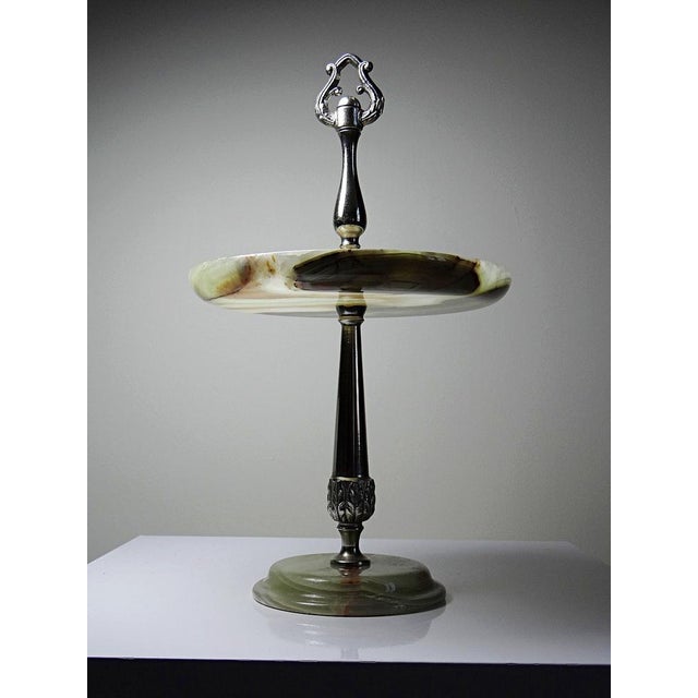 Display Stand in Green Onyx and Silver-Plated Metal, 1940s For Sale - Image 6 of 14