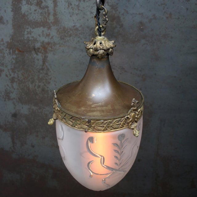 Antique French Copper, Brass and Cut Glass Lantern Pendant Light, 1910s For Sale - Image 3 of 10