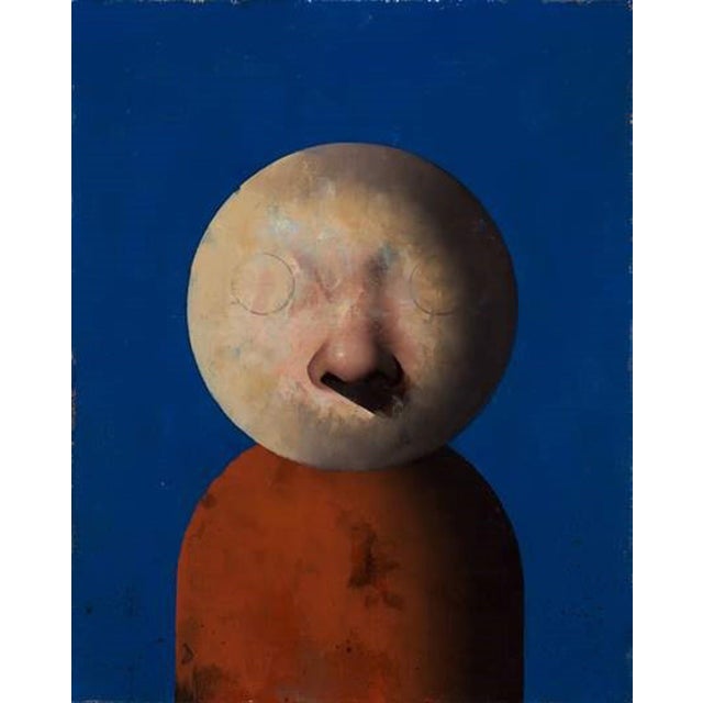 Goodbye Children by Matthew Saba | Oil Painting of a figure with a round head and orange body For Sale