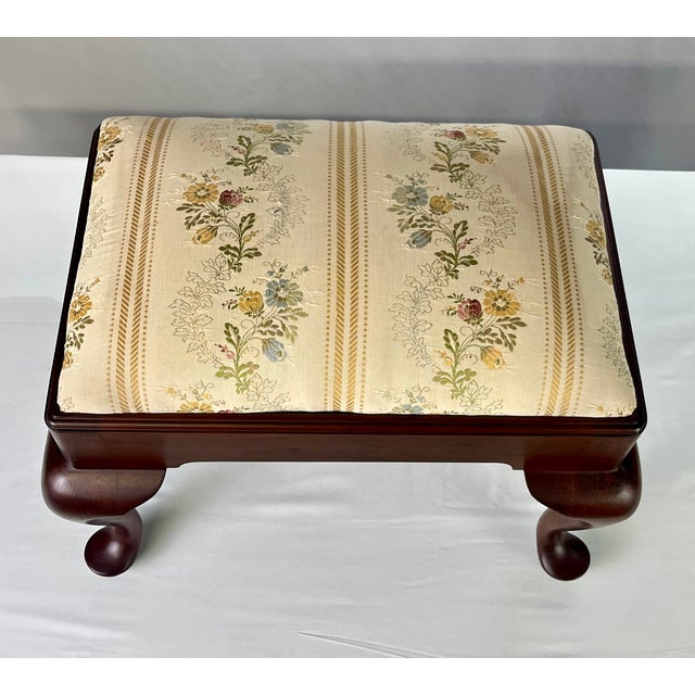 Vintage Henkel Harris Attributed Queen Anne Style Mahogany Footstool For Sale - Image 14 of 15