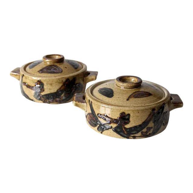 Vintage Studio Pottery Covered Dishes Pair For Sale