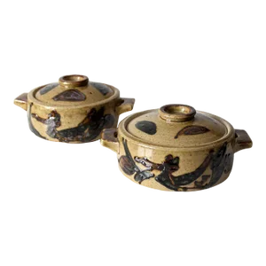 Vintage Studio Pottery Covered Dishes Pair