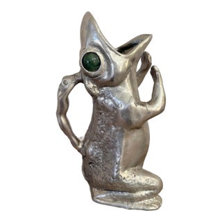 Arthur Court Cast Aluminum Frog Pitcher With Jade Eyes, Circa 1979 For Sale