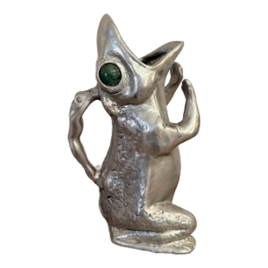 Arthur Court Cast Aluminum Frog Pitcher With Jade Eyes, Circa 1979
