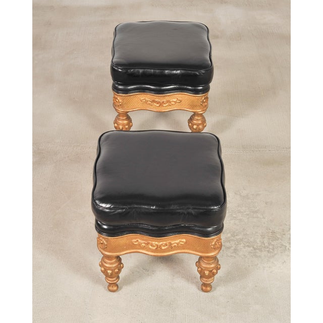 Pair of Empire Aesthetic Leather Giltwood Ottoman Footstools For Sale - Image 9 of 18