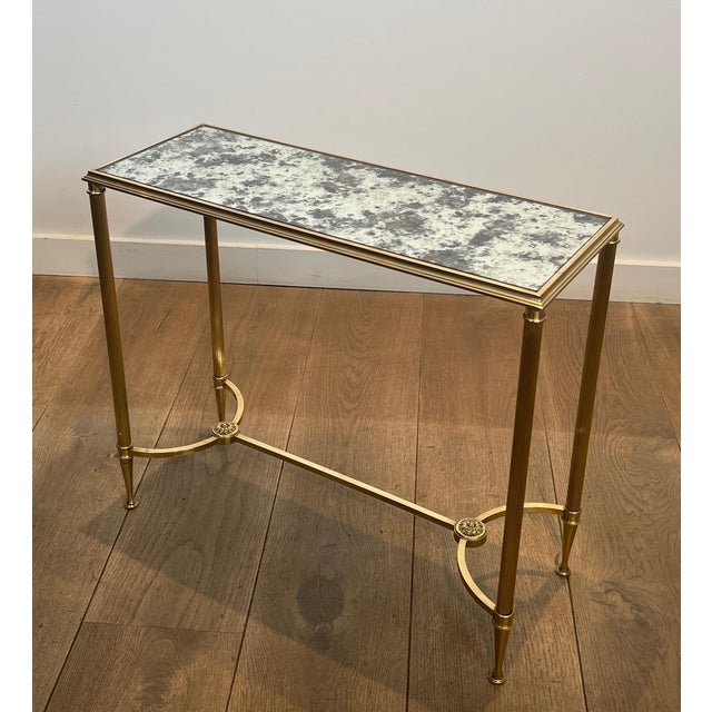1940s Pair of brass side tables with oxidized mirror tops by Maison Baguès For Sale - Image 6 of 12