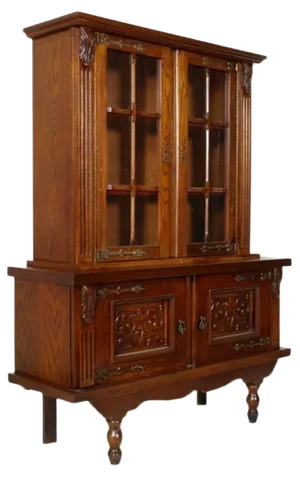 Vintage Spanish Carved Oak Display Cabinet