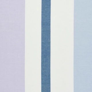 Sample - Schumacher Lolland Linen Stripe Fabric in Lilac & Blue For Sale