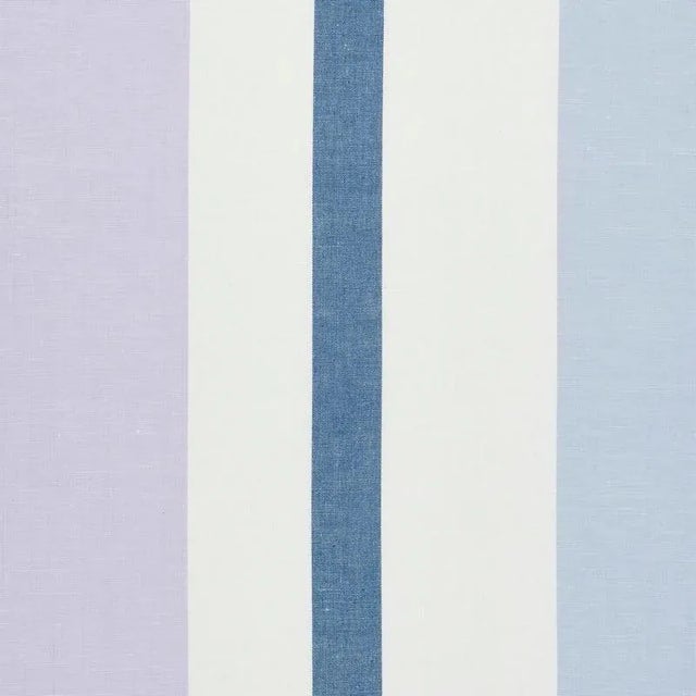 Sample - Schumacher Lolland Linen Stripe Fabric in Lilac & Blue For Sale