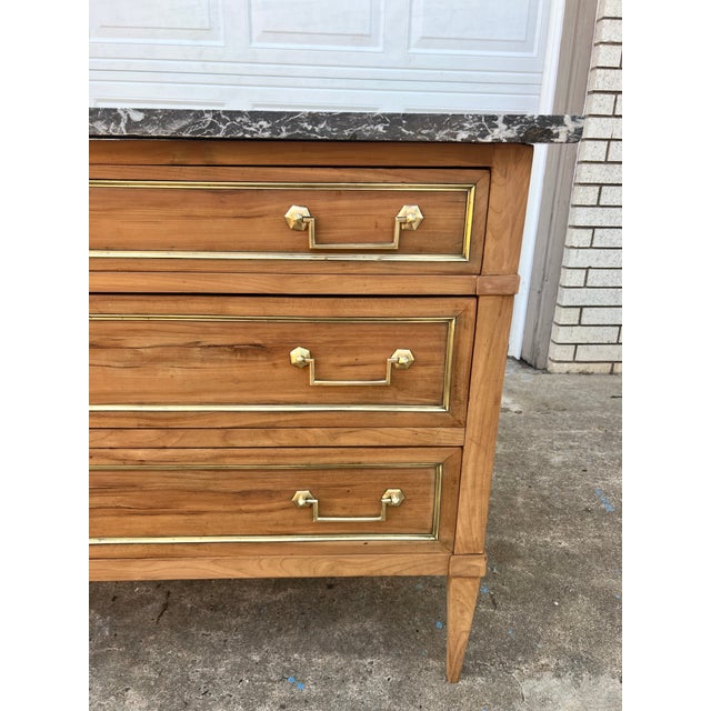 Metal French 19th Century Louis XVI Bleached Chestnut Marble Top Commode For Sale - Image 7 of 12