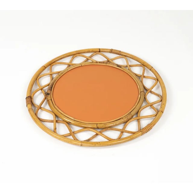 Mid-Century Round Double Frame Wall Mirror in Bamboo and Rattan, Italy, 1960s For Sale - Image 11 of 12