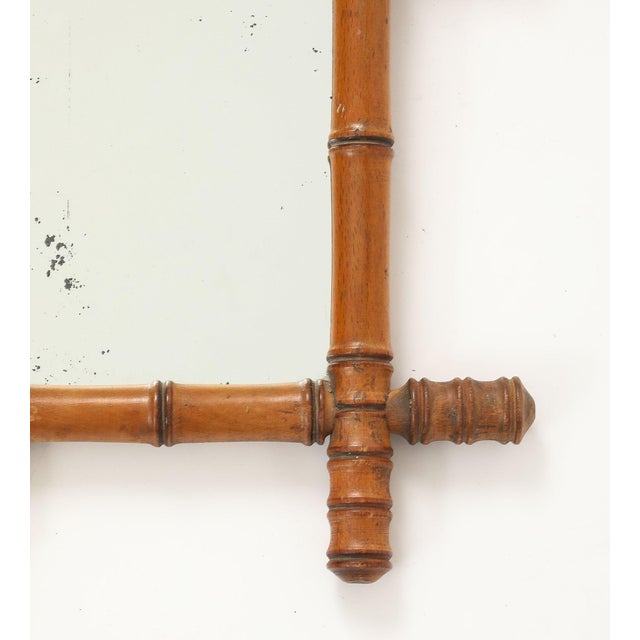 Chinoiserie Small Faux Bamboo Carved Frame Mirror, England 1940s For Sale - Image 3 of 8