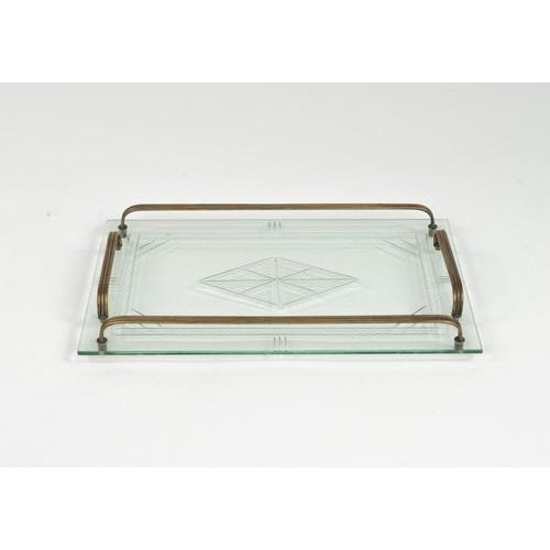 Mid-Century Modern Vintage Italian Serving Tray in Glass and Brass, 1950s For Sale - Image 3 of 13