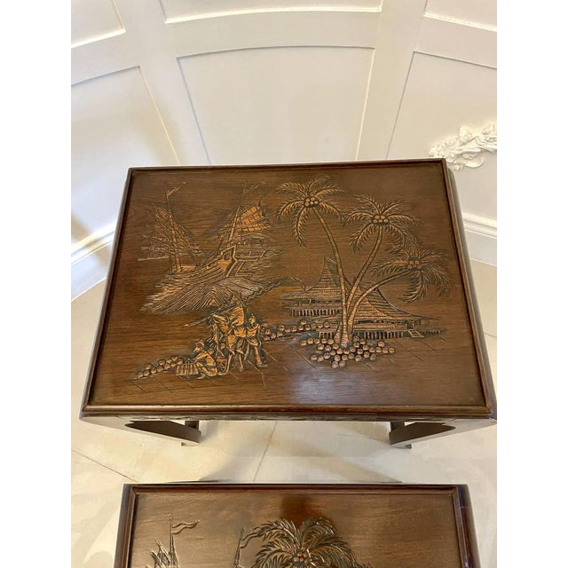 Antique Carved Teak Nesting Tables, 1920, Set of 3 For Sale - Image 11 of 16