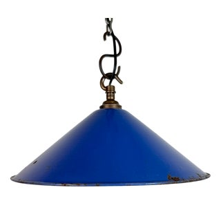 Industrial Blue Enamel Factory Pendant Lamp, 1950s For Sale