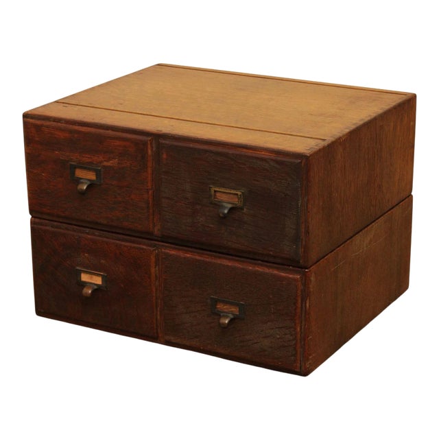 Macey Antique Oak Pair 2 Drawer Modular Card File Cabinets For Sale