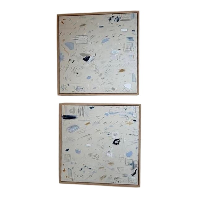 Pair of Abstract Mixed Media Paintings by Caleb Mahoney For Sale