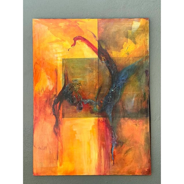 Vintage Abstract Expressionist Oil Painting on Canvas For Sale - Image 9 of 12