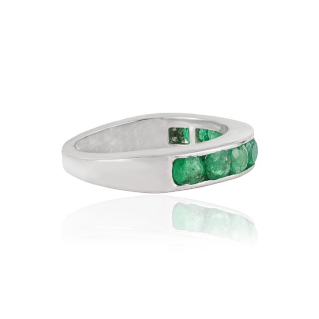 Not Yet Made - Made To Order Art Deco Style 0.85 Ct Green Emerald Channel Set Half Eternity Band Ring Size 9 For Sale - Image 5 of 15