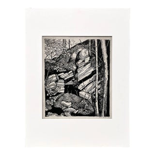 1931 Ink on Paper Forest Scene With a Rocky Incline by Artist Harold Haydon For Sale