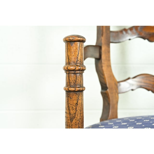 Century Furniture French Country Carved Solid Oak Ladder Back Armchairs, Pair For Sale In South Bend - Image 6 of 13